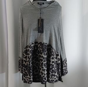 Paparazzi Gray and Animal Print Hoodie